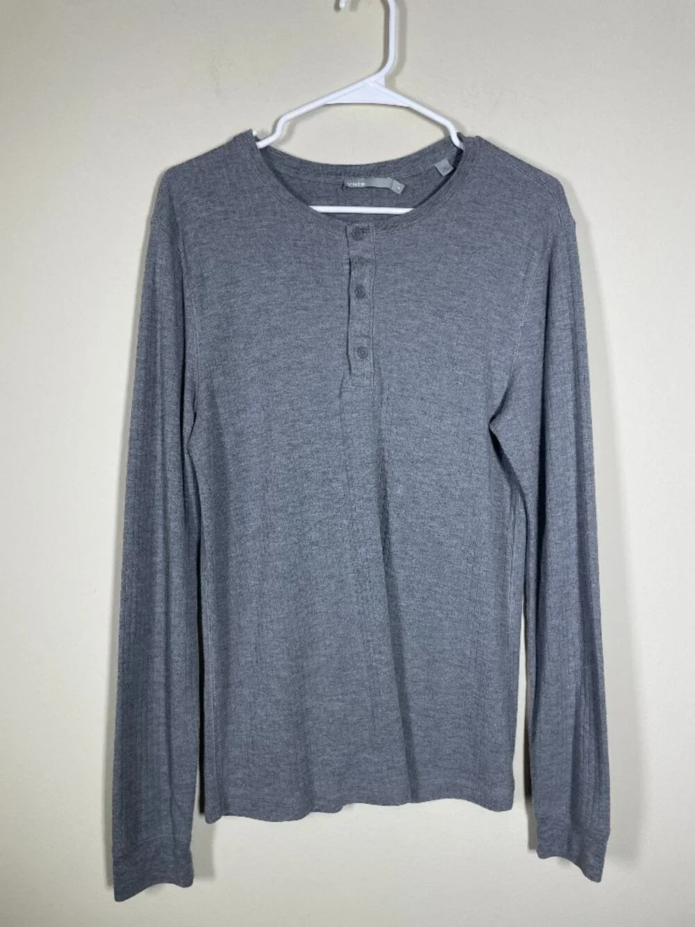 Vince Men's Long Sleeve Gray Ribbed Henley Shirt Medium Casual!